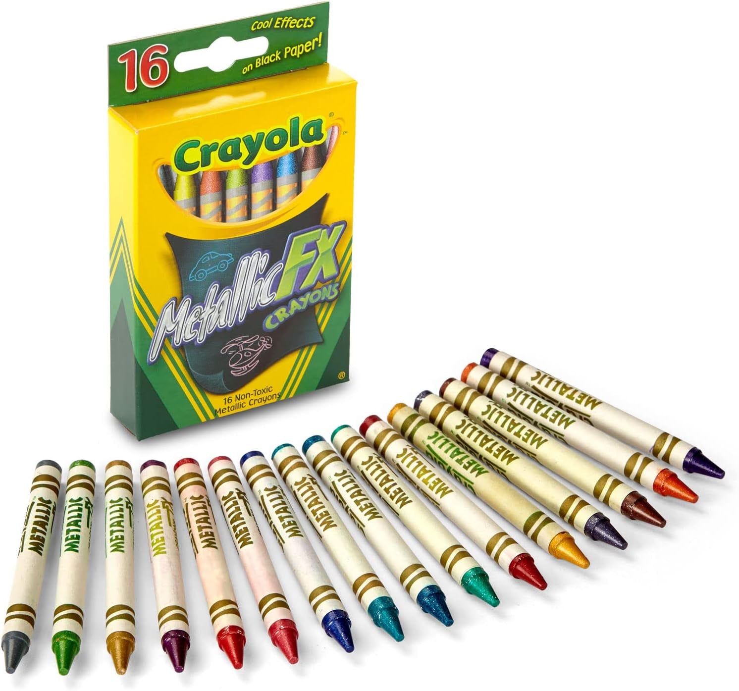 Metallic Crayons (16Ct), Kids Crayons for Coloring and Drawing, Glitter, Shiny, and Unique Colors, Gift for Kids, Nontoxic, 3+