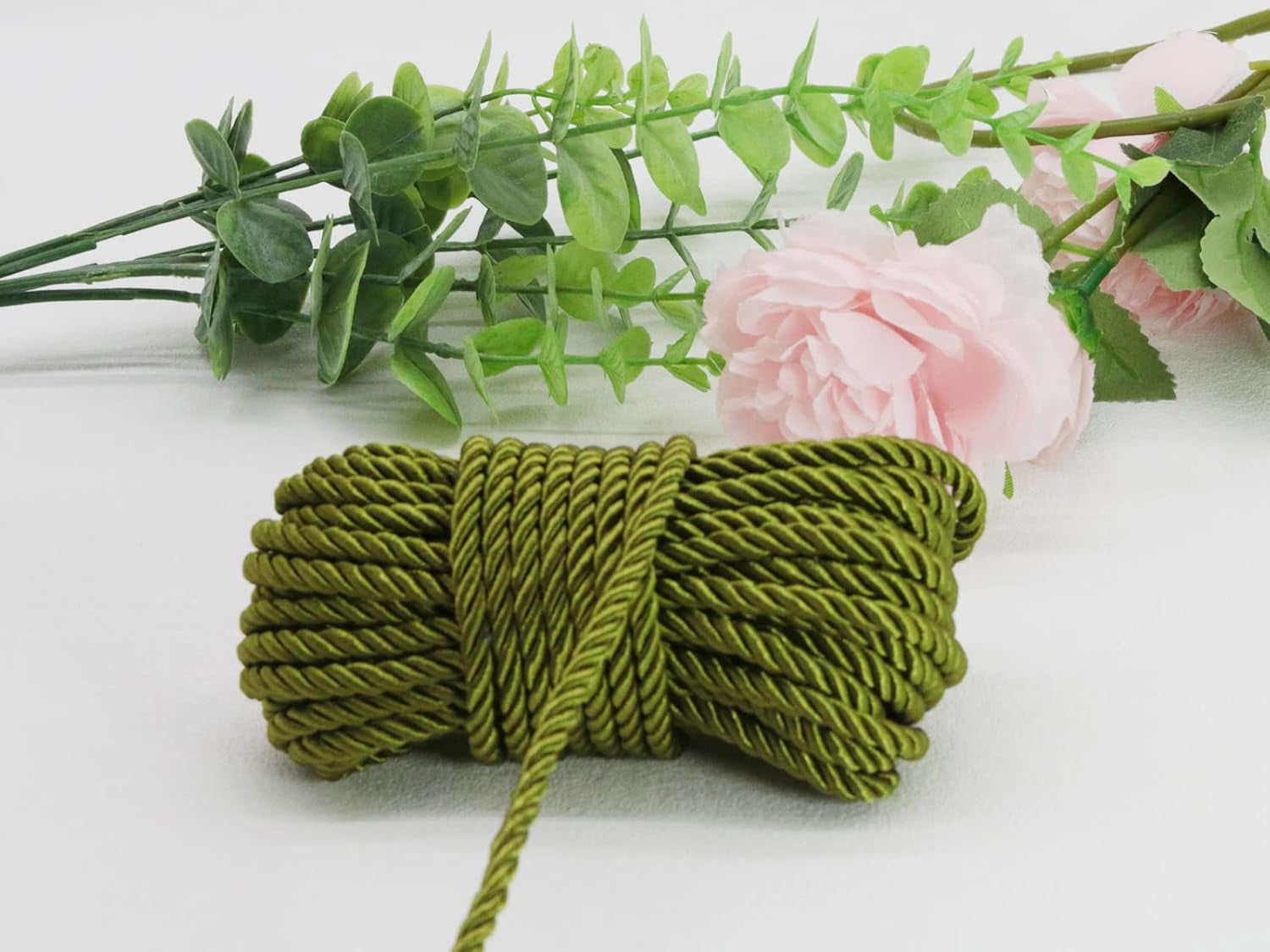 U Pick 10Yds 5Mm 3 Braided Cord Decorative Twisted Satin Polyester Twine Cord Rope String Thread Shiny Cord Choker Thread (17:Olive Green)
