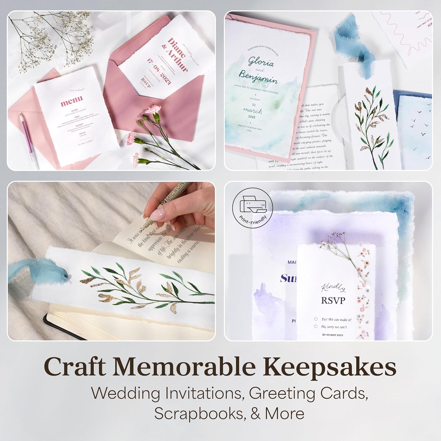 Handmade Deckle Edge Paper - A5-5.8 X 8.3 - Great for Paint, Greeting Cards, Invitations, Printer, Watercolor, Writing - 150Gsm Textured Paper with Raw Edge for Art and Crafts