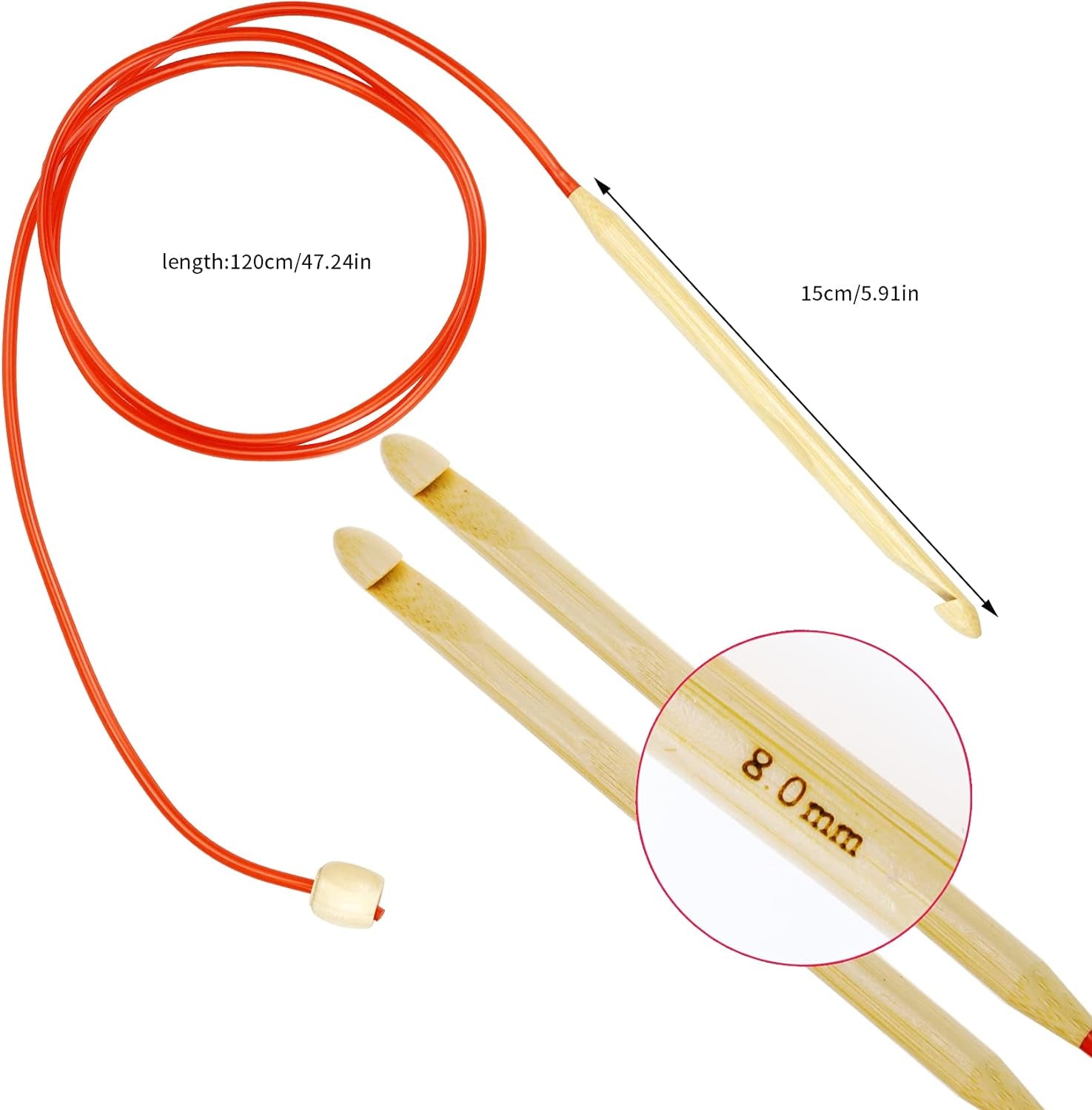 23 Pieces Tunisian Crochet Hooks Kit Including 12Pcs 3-10 Mm Bamboo Knitting Needle with Bead Carbonized Bamboo Needle + 11Pcs 2-8 Mm Multi Color Tunisian Afghan Aluminum Crochet Hooks