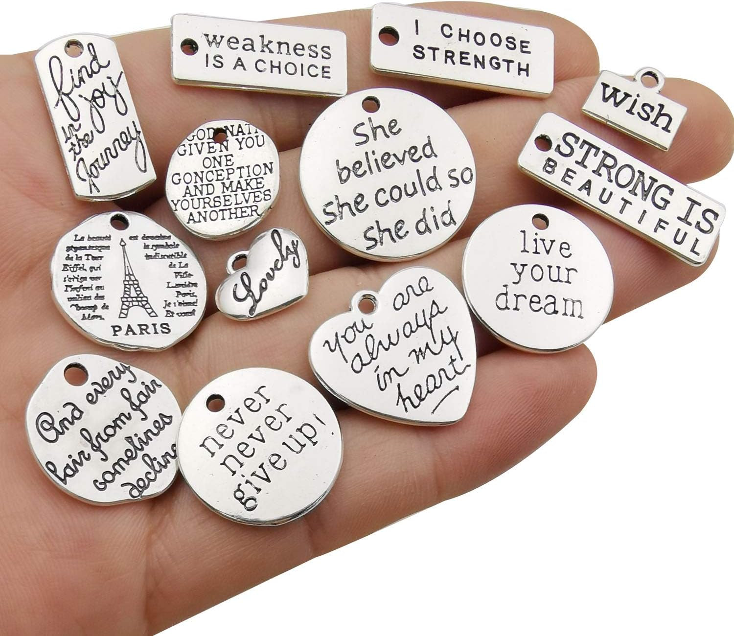 40Pcs Inspiration Words Charms Craft Supplies Beads Charms Pendants for Jewelry Making Crafting Findings Accessory for DIY Necklace Bracelet (M331)