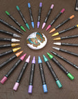 24 Metallic Acrylic Paint Pens Markers Set 0.7Mm Extra Fine and 3.0Mm Medium Tip Combo for Rock Painting, Pebbles, Canvas, Glass, Mugs, Journals, Most Surfaces. Non-Toxic, Waterbased, Quick Drying