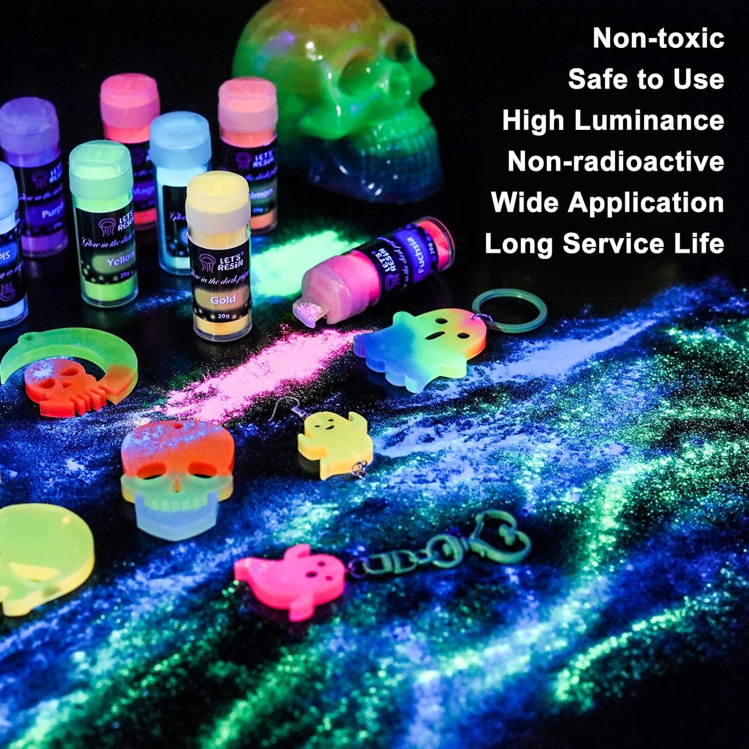 12 Colors Glow in the Dark Pigment Powder - 20G/0.7Oz Each Bottle Epoxy Resin Luminous Pigments Long Lasting for Slime, Nails, Acrylic Paint, Halloween Decoration,Art,Crafts