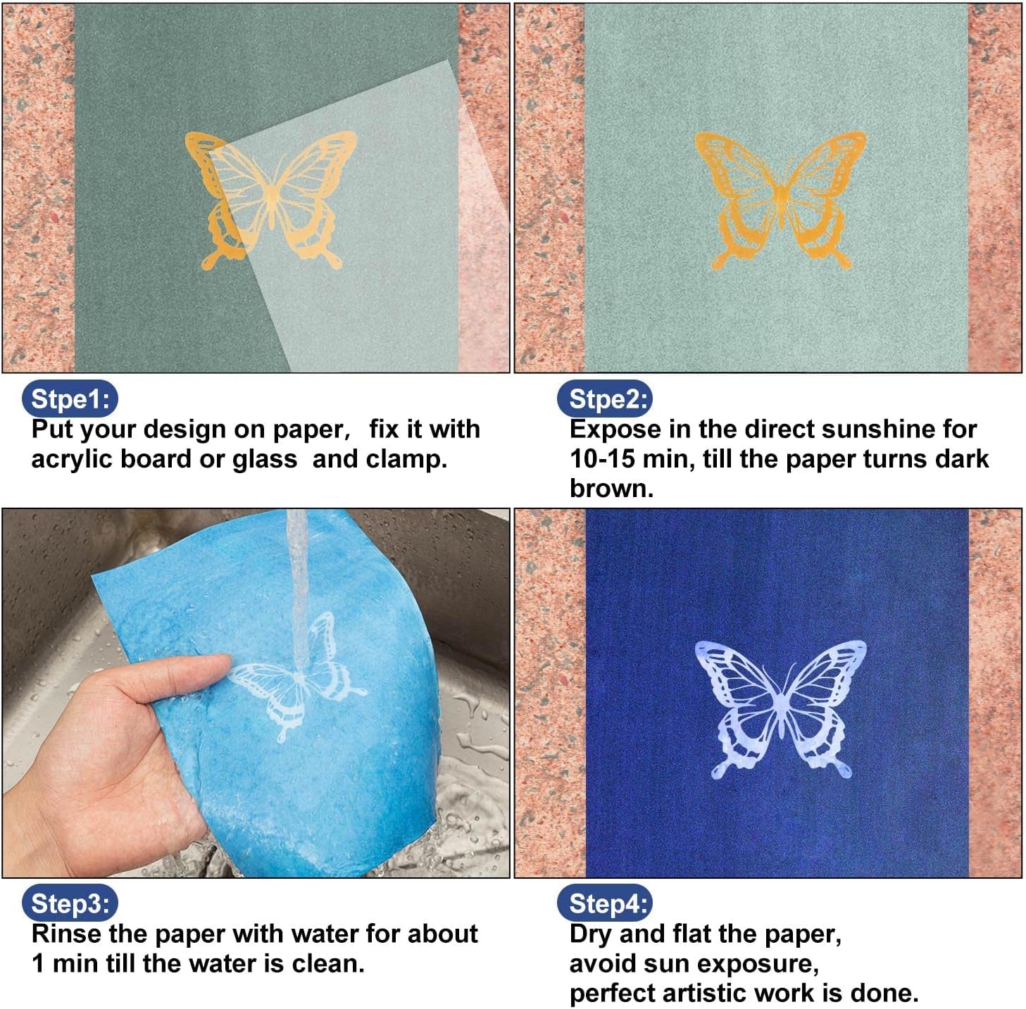 Sun Print Paper Kit, Cyanotype Paper, 30 Sheets Cyanotype Papers with 2 Sheet Acrylic Panel, High Sensitive Nature Sun/Solar Activated Sun Printing Art Paper for Flower Press Arts Crafts DIY Project