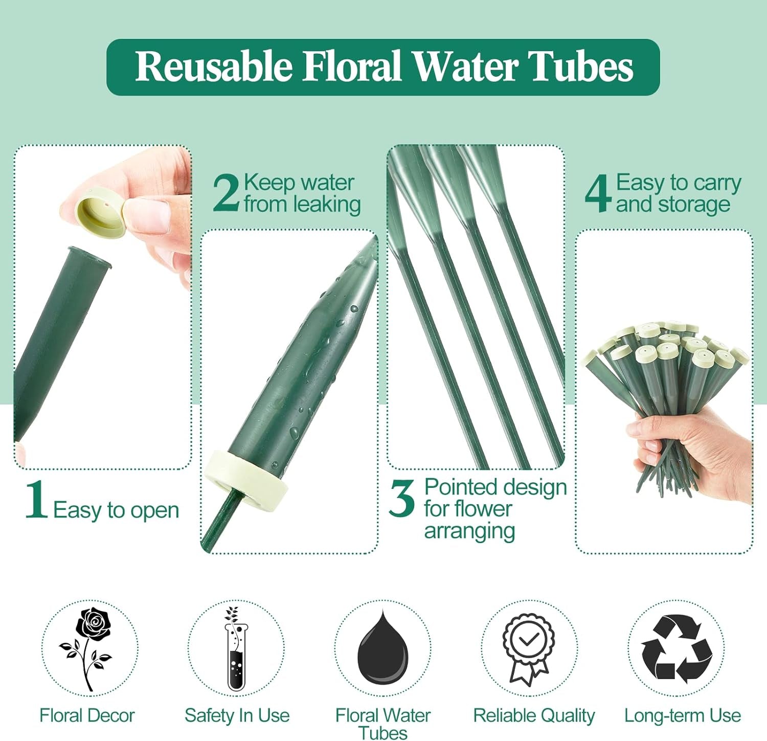 270 Pcs Floral Water Tubes Plastic Green Floral Tubes with Rubber Caps Fresh Flower Water Tubes Flower Arrangements Supplies for Bouquet Stem Supplies, 6 Inches