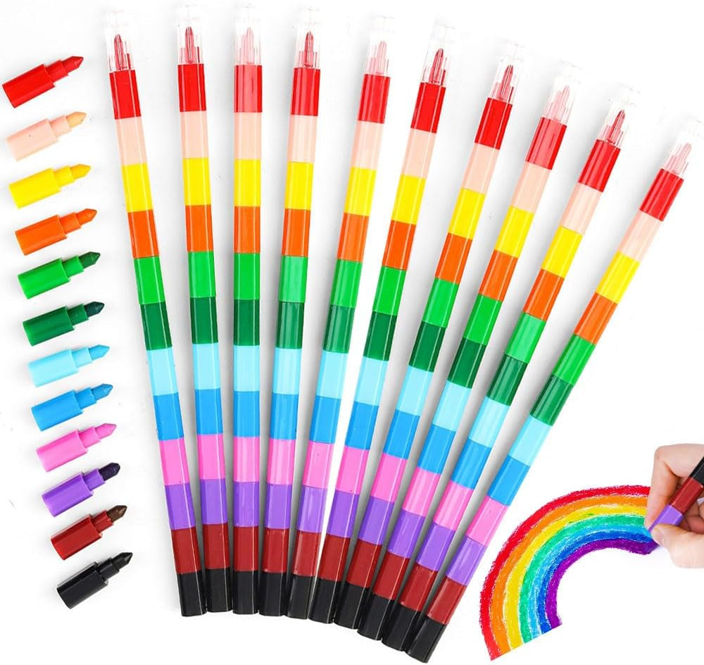 30 Pcs Stackable Crayons, Stacking Crayons Bulk, Rainbow Party Favors Mini Crayon Packs, Kids Colorful Buildable Crayon for Children Toddlers Drawing Gifts School Office Supplies, 12 Colors (30)