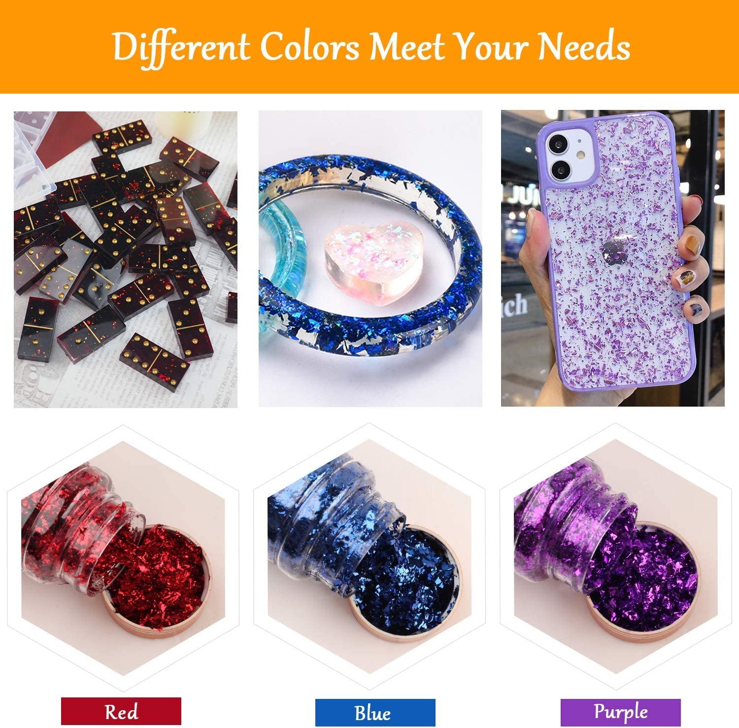 6 Boxes Gilding Flakes, Gold Foil Flakes for Resin, Gold Leaf Gilding Flakes Metallic Foil Flakes with Tweezers for Painting Arts and Resin Crafts, Nail Art (Gold, Silver, Copper, Red, Blue, Purple)