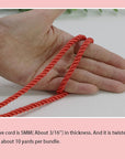 U Pick 10Yds 5Mm 3 Braided Cord Decorative Twisted Satin Polyester Twine Cord Rope String Thread Shiny Cord Choker Thread (01 Red)