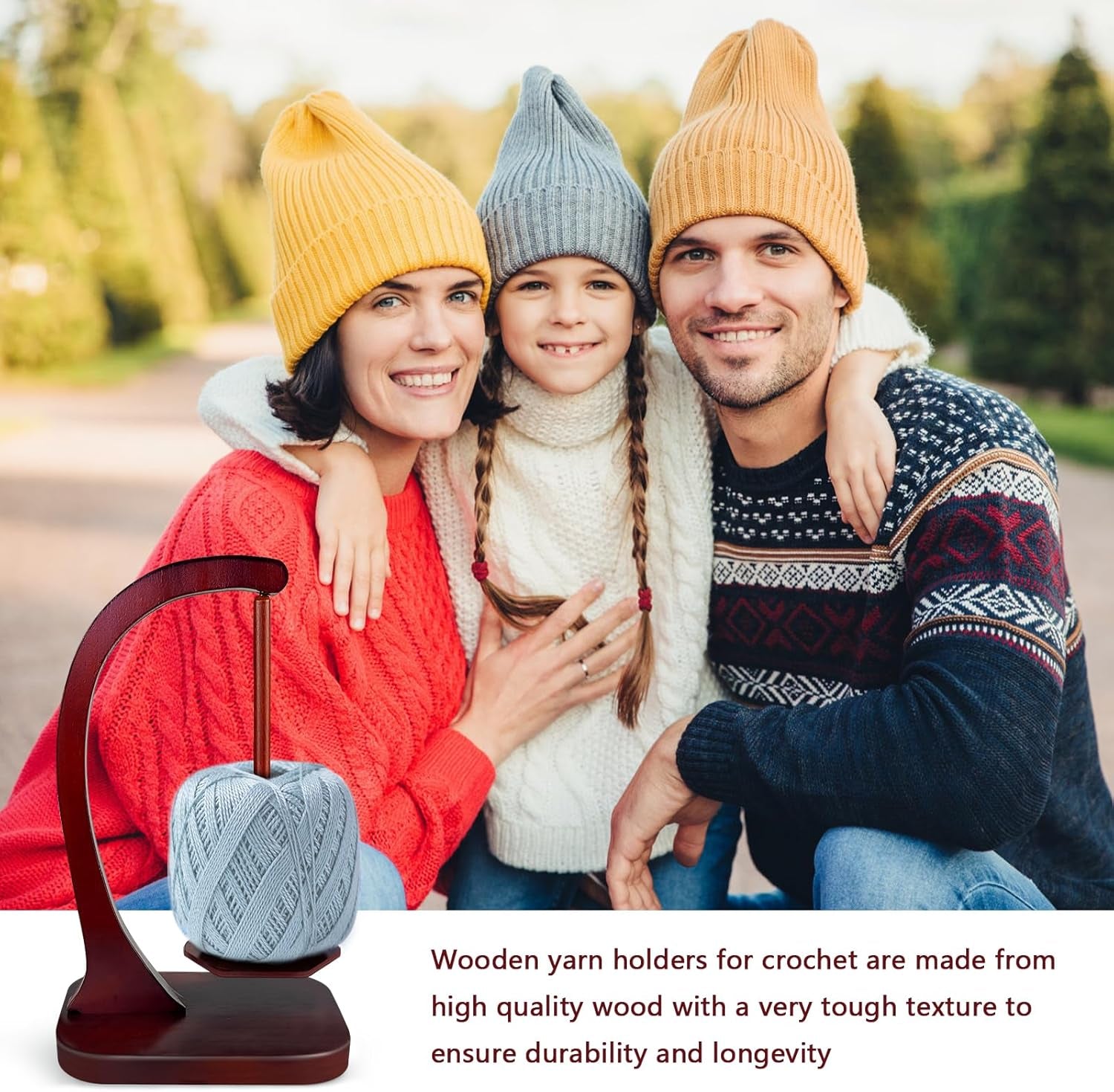 Yarn Ball Holder for Knitting and Crocheting, Wooden Yarn Spinner with Magnetic Metal Twirling Mechanism and Anti-Slip Pads, Crochet Gift for Knitting Lovers