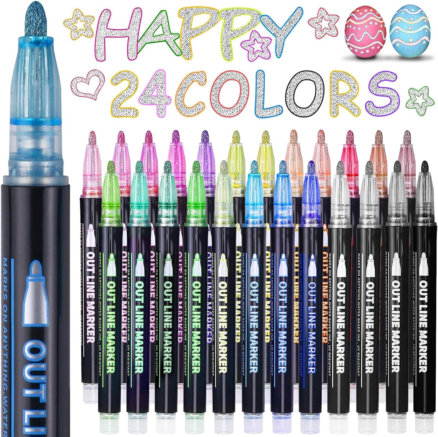 Shimmer Markers Outline Pens, Stocking Stuffers for Kids Teens, Teen Girl Girls Trendy Stuff, 12 Colors Metallic Markers for Drawing, Art Supplies, Arts Crafts, Gifts for 4-12 Year Old Girl