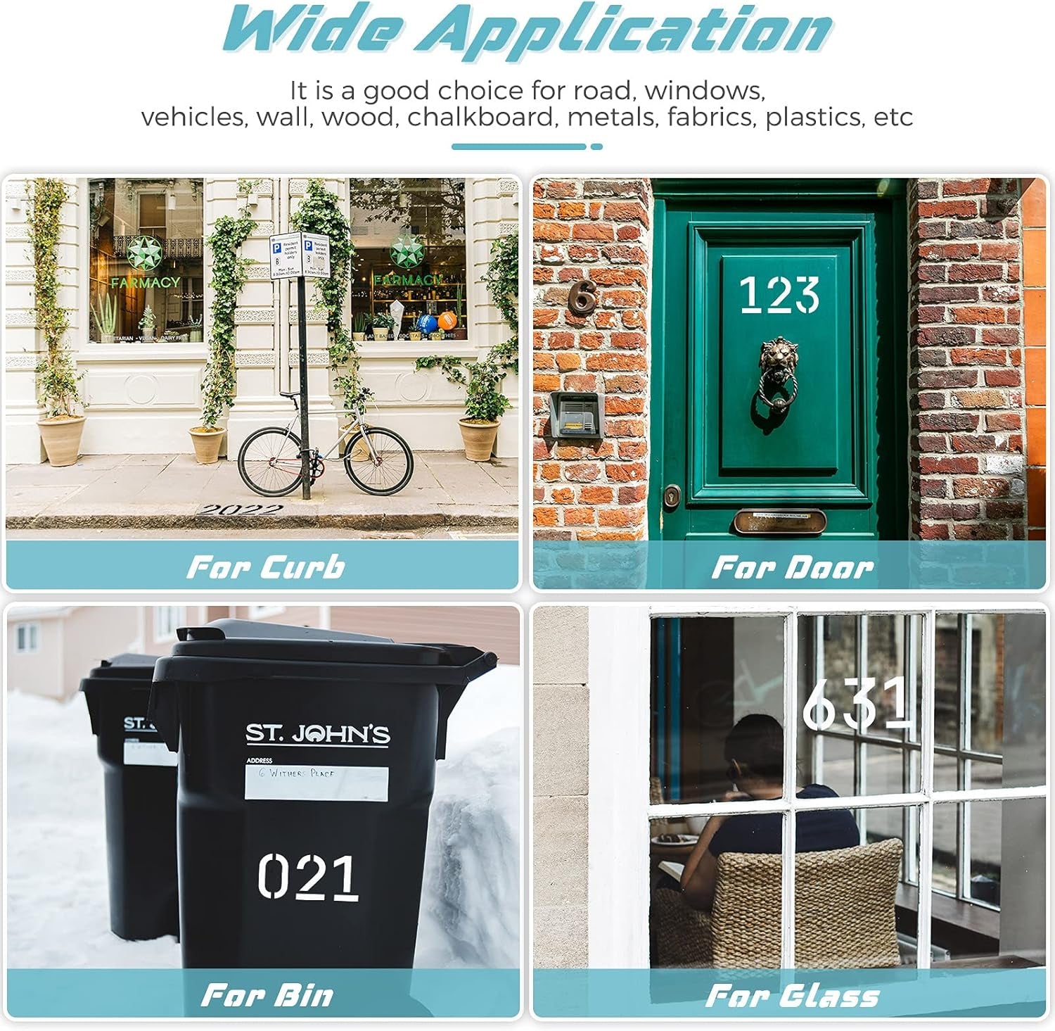 44 Pieces Curb Stencils Kit for Address Painting, Including 40 0-9 Curb Number Stencils, 4 Inch Tall, 4 Pieces of Each, Adhesive Tape, 3 Pairs Gloves, Reusable Plastic Numbers for Road Wood Chalkboard