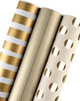 Jumbo Gold Wrapping Paper Roll - Gold Print for Birthday, Holiday, Wedding, Baby Shower Packing - 3 Rolls - 30 Inch X 120 Inch per Roll