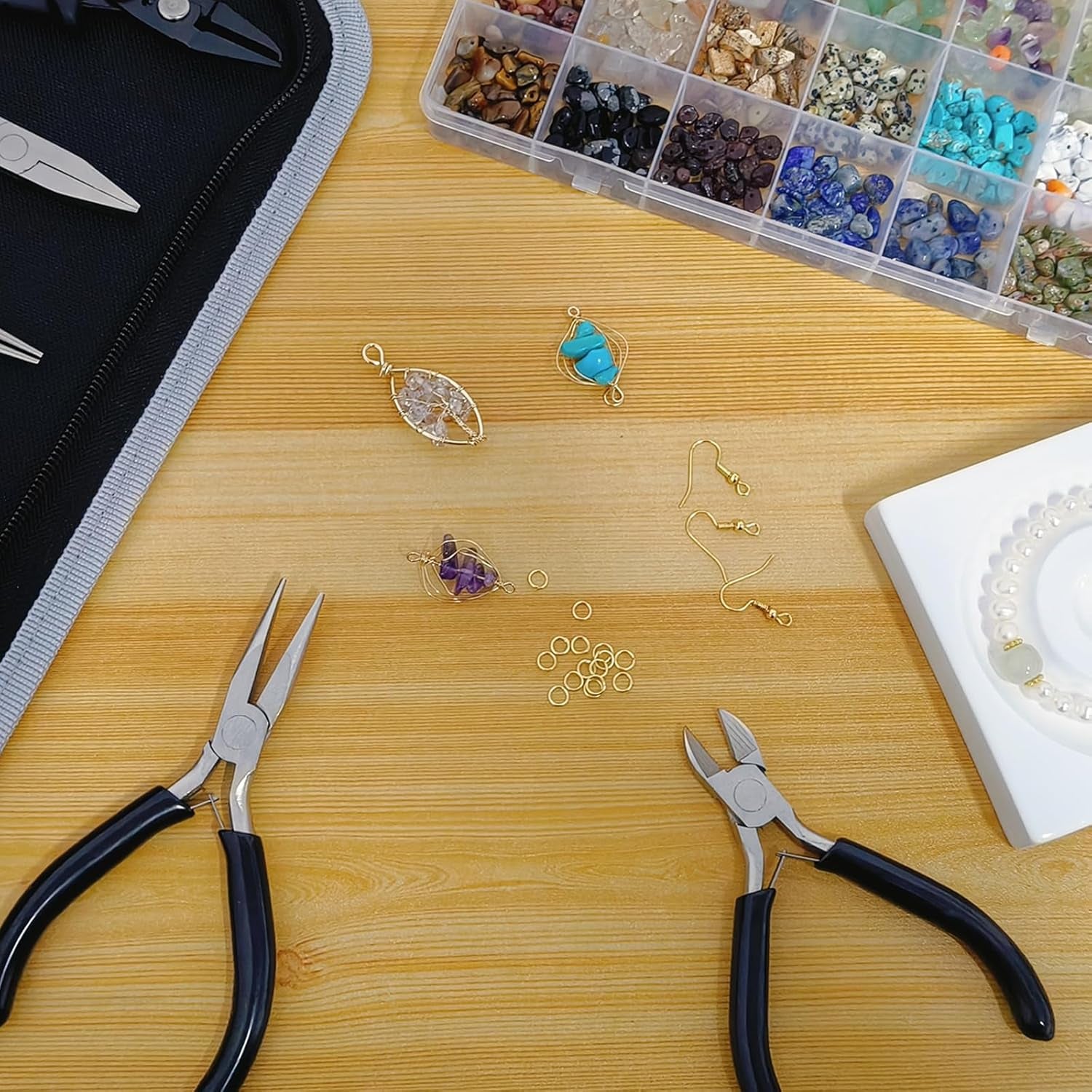 Jewelry Making Kit for Adults, Jewelry Making Supplies with Jewelry Making Tools, Jewelry Pliers, Jewelry Wires, Findings, Necklace Chains, Magnifier and Storage Bag