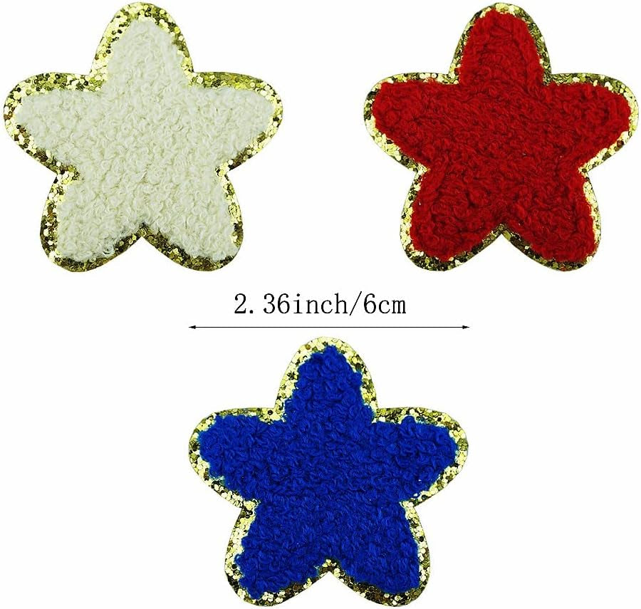 12 PCS Star Patches Patriotic Patch Chenille Patches Embroidered Iron on Patch for 4Th of July Clothes Decor