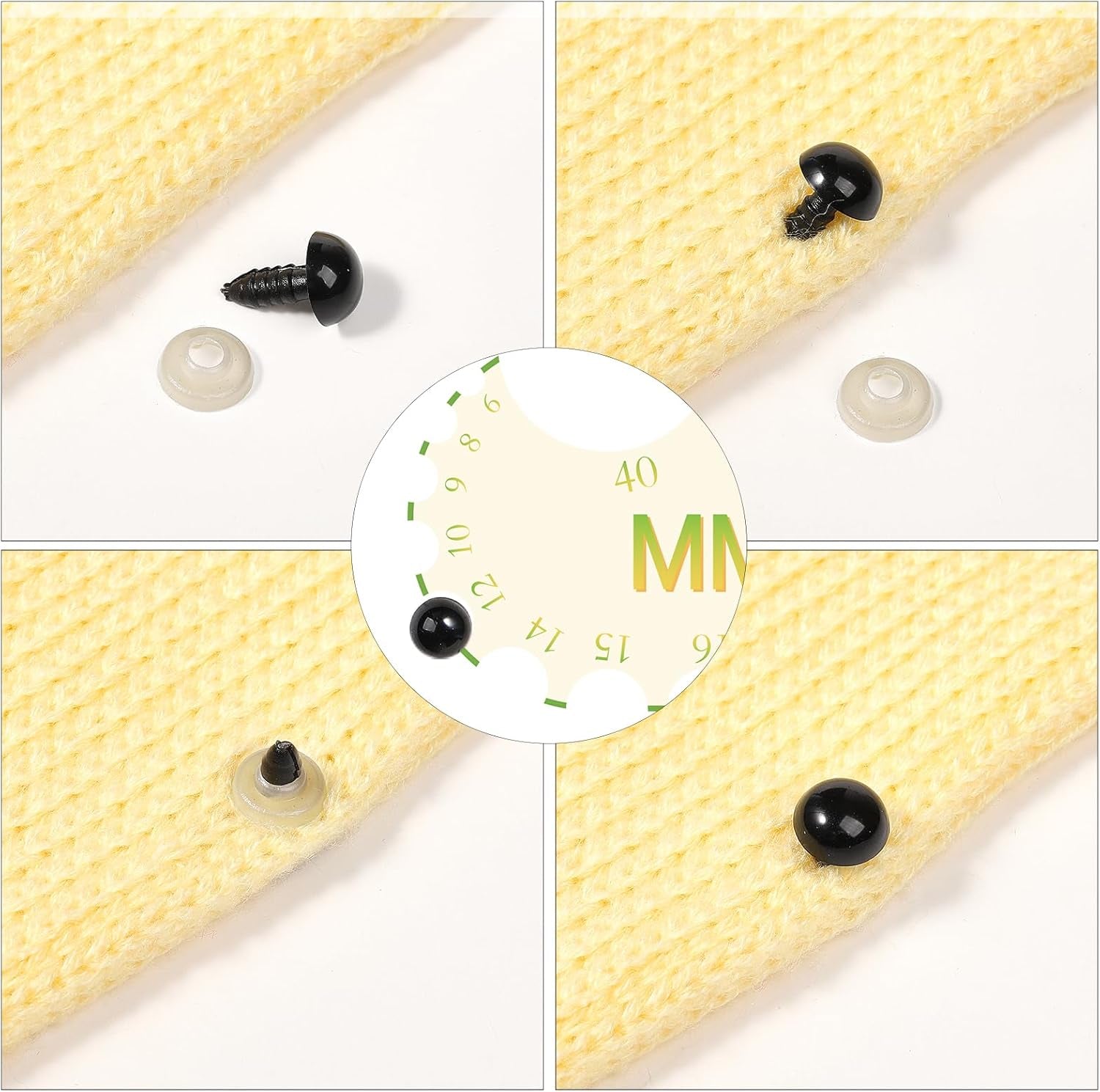 700 Pcs Black Plastic Crochet Safety Eyes with Washers for 6-14Mm Stuffed Animals and Amigurumi DIY Halloween Decorations