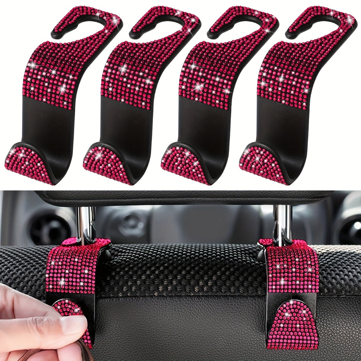 Crystal Car Seat Back Hooks – Heavy-Duty ABS, Bling Car Interior Accessories
