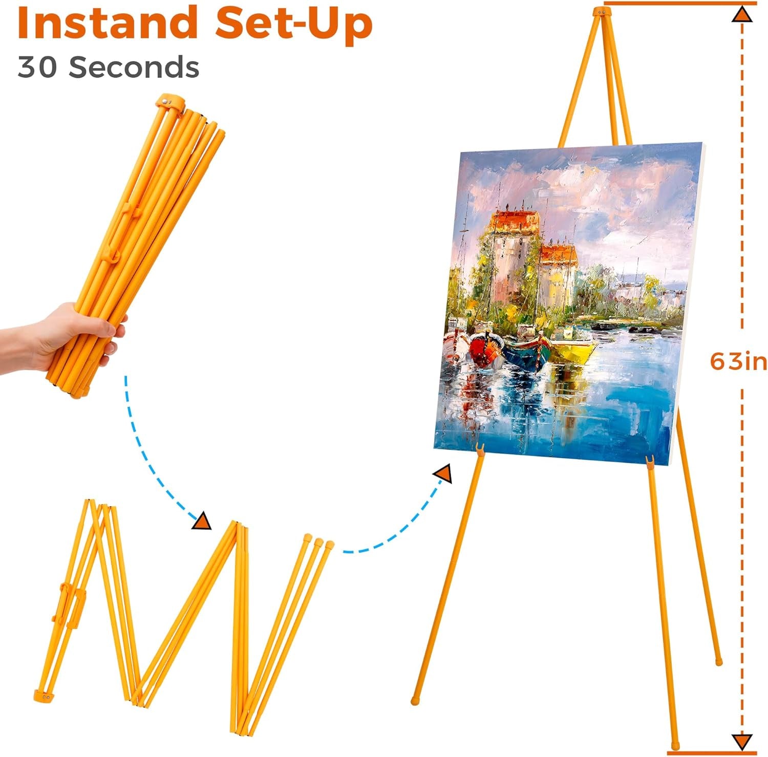 63" Easel Stand for Wedding Signs, Posters, Portable Artist Easel for Painting Canvas, Tripod for Home and Office, Supports 5 Lbs-Yellow 1/Pack