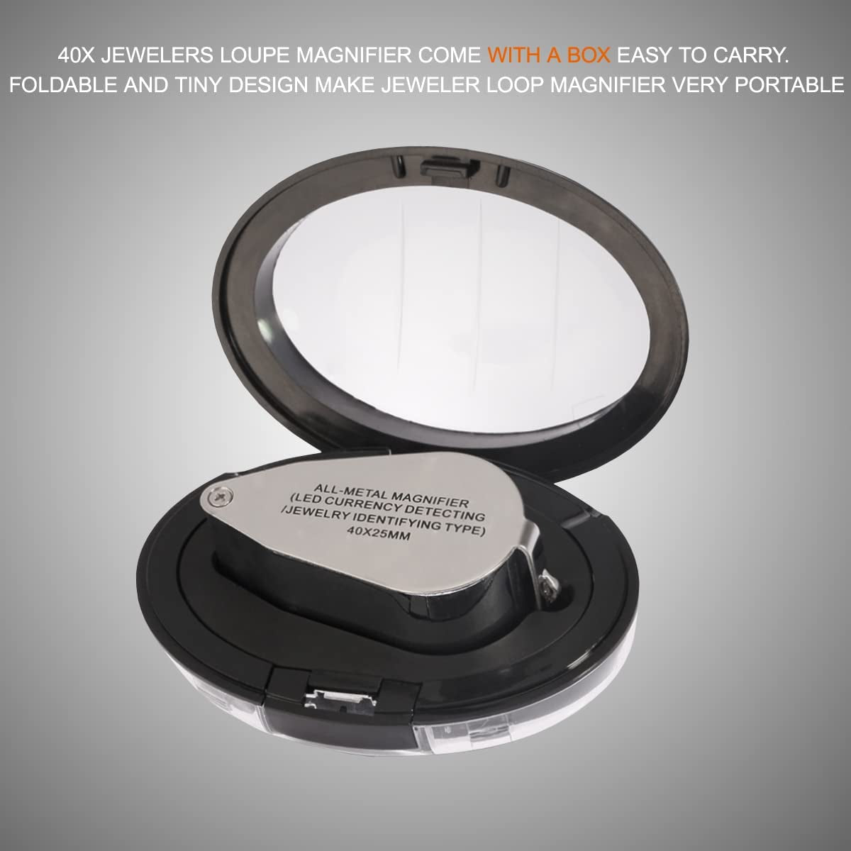 40X Jewelers Loupe, LED Light Illuminated Folding Magnifying Jewelry Eye Magnifier (LED Currency Detecting/Jewlers Identifying Type Lupe)