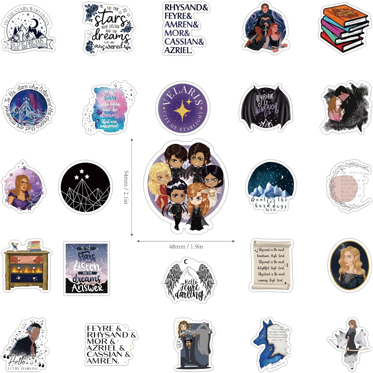 120Pcs Acotar Merchandise Stickers Pack, Book Graphic Vinyl Waterproof Sticker Decals for Water Bottle,Skateboard,Laptop,Phone,Journaling,Scrapbooking for Kids Teens Adults for Party Supply