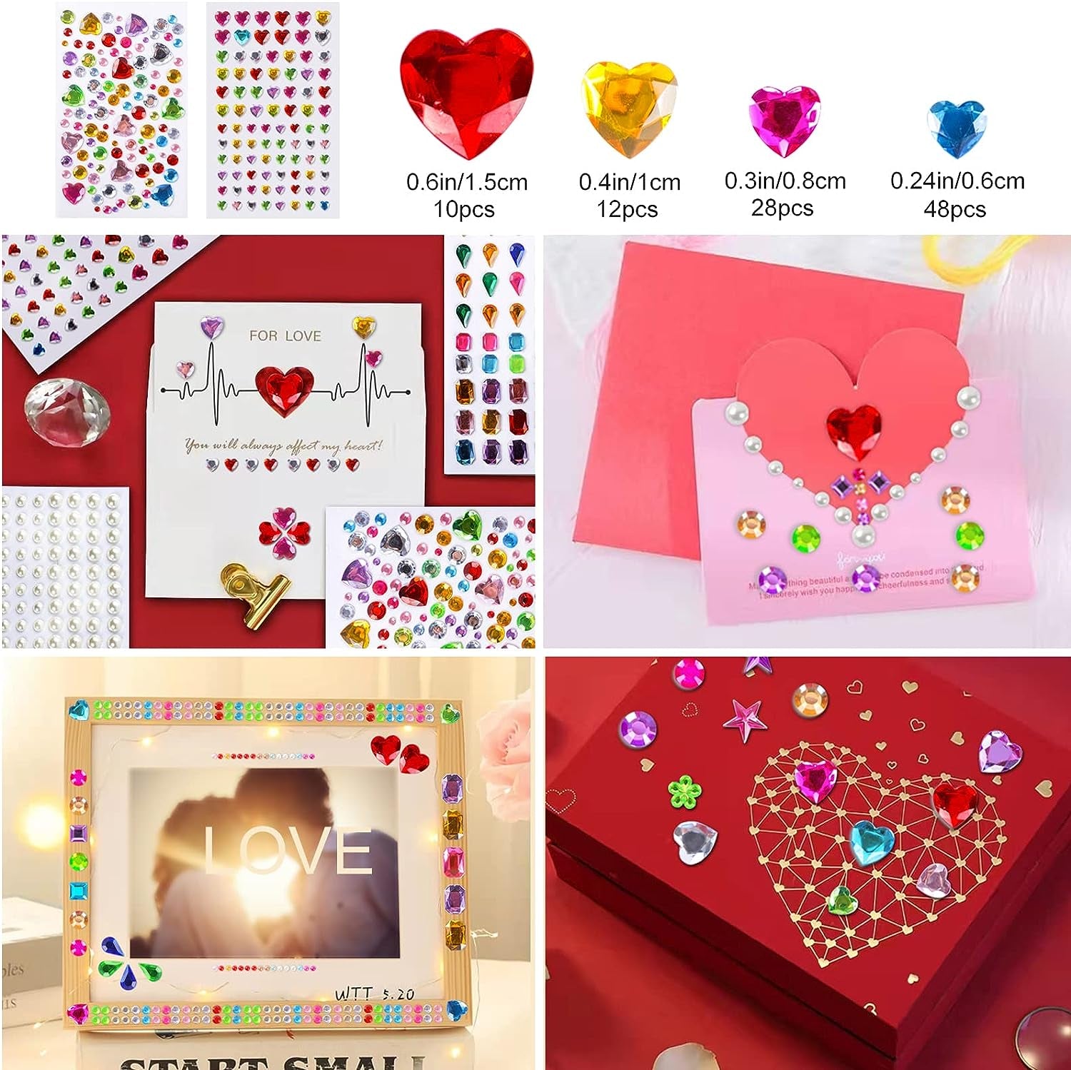 2774Pcs Gem Stickers Jewels for Crafts - Self Adhesive Rhinestone Jewel Stickers, Stick on Gems Rhinestones for Crafts, Acrylic Bling Heart Stickers, Craft Supplies for Kids
