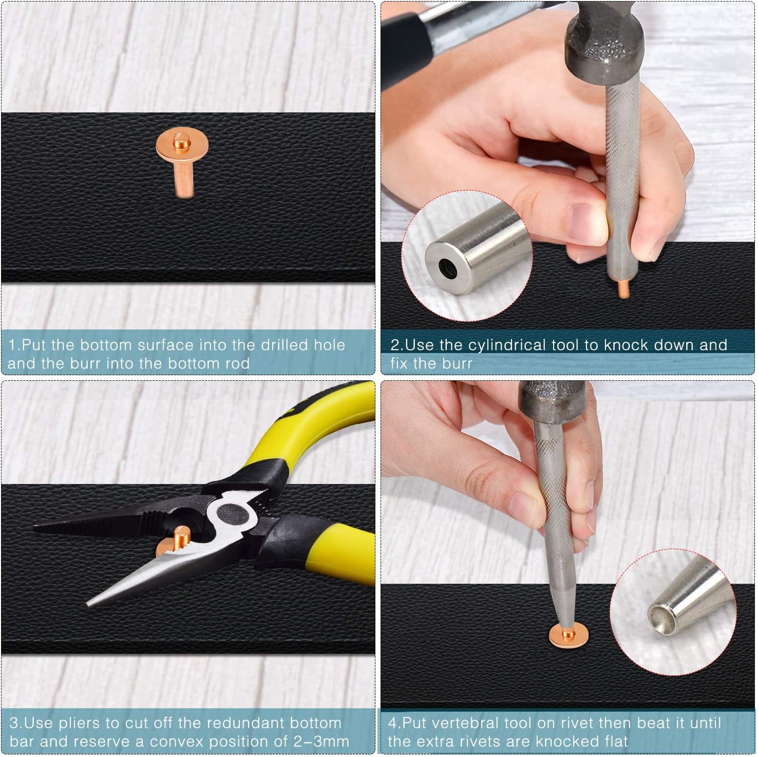 20Pack Copper Rivets and Burrs (14Mm and 19Mm) with 2Pcs Punch Rivet Tool for Belts, Bags, Collars, Leather-Crafting, Bracelets