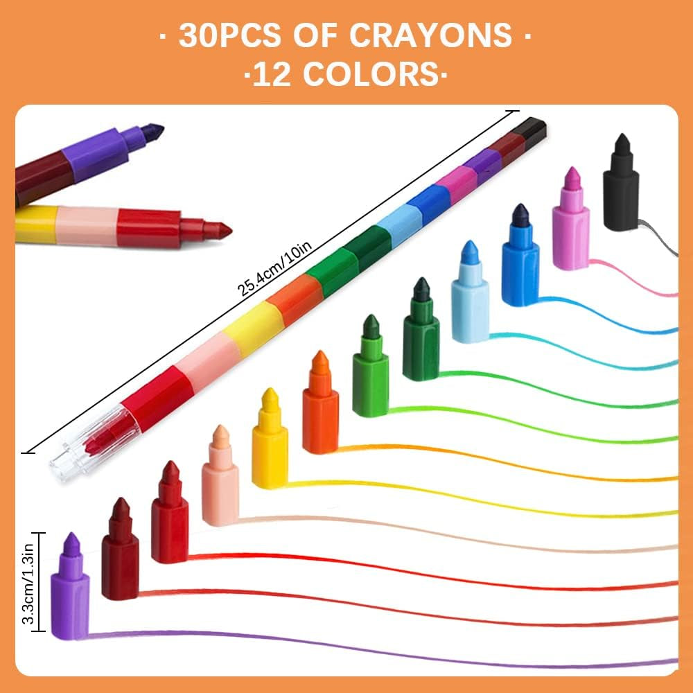 30 Pcs Stackable Crayons, Stacking Crayons Bulk, Rainbow Party Favors Mini Crayon Packs, Kids Colorful Buildable Crayon for Children Toddlers Drawing Gifts School Office Supplies, 12 Colors (30)