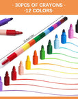 30 Pcs Stackable Crayons, Stacking Crayons Bulk, Rainbow Party Favors Mini Crayon Packs, Kids Colorful Buildable Crayon for Children Toddlers Drawing Gifts School Office Supplies, 12 Colors (30)