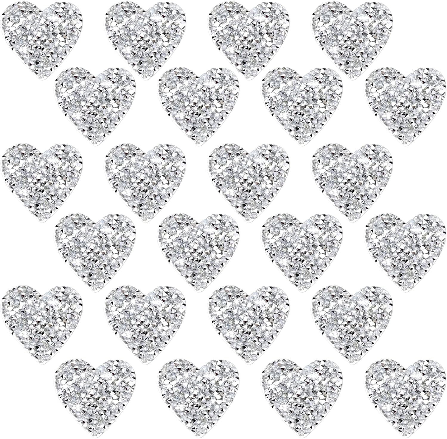 24 Pieces Star Patches Rhinestone Patches Heart Shape Diamond Appliques Adhesive Applique Glitter Repair Patch for DIY Crafts Clothes Bag Pants Wedding Decoration (Heart,Silver)