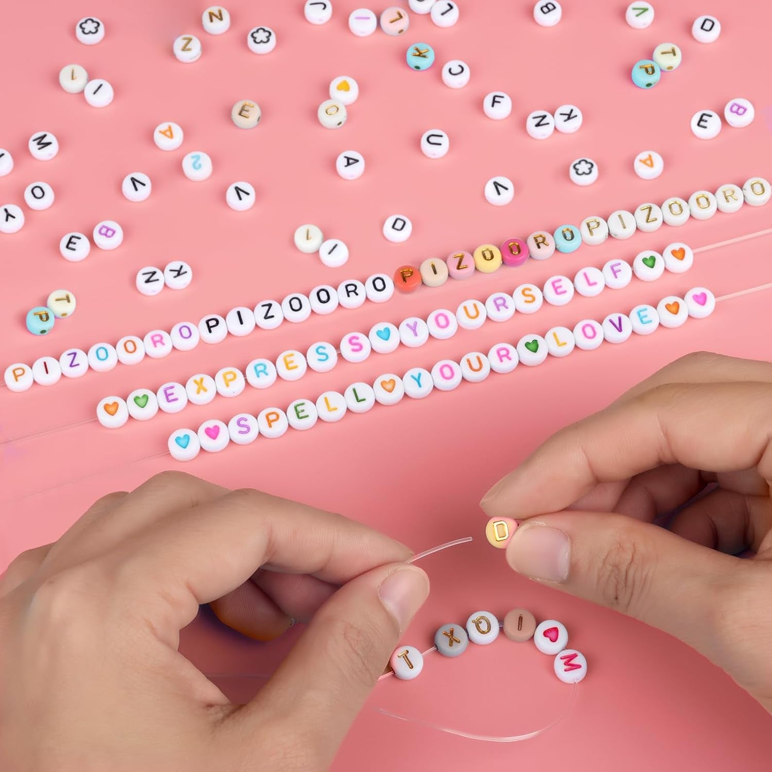 Friendship Bracelet Kit with 28 Colors, 5040 Clay Beads, 1200 Letter Beads for Jewelry Making - 4 Styles of round Alphabet, Number, Heart &amp; Pattern Beads