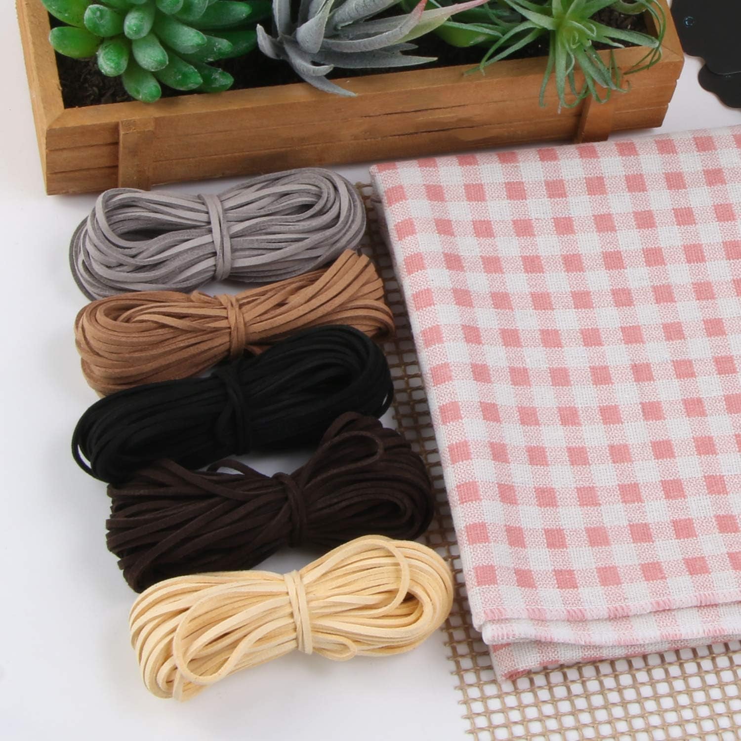 5 Colors Suede Cord Faux Leather Cord String Rope Thread for Bracelet Necklace Beading Jewelry DIY Crafts, 11 Yards of Each Color