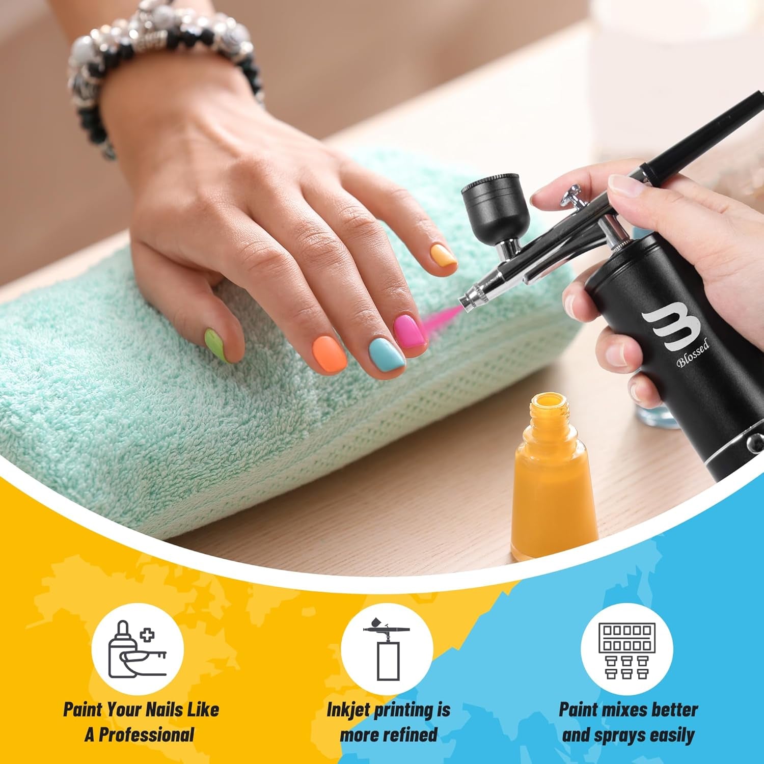 Cordless Airbrush Kit with Air Compressor, 48PSI Rechargeable Handheld Airbrush for Nails, Portable Nail Airbrush Machine for Tattoo, Nail Art, Makeup, Barber, Cake Decoration Etc.