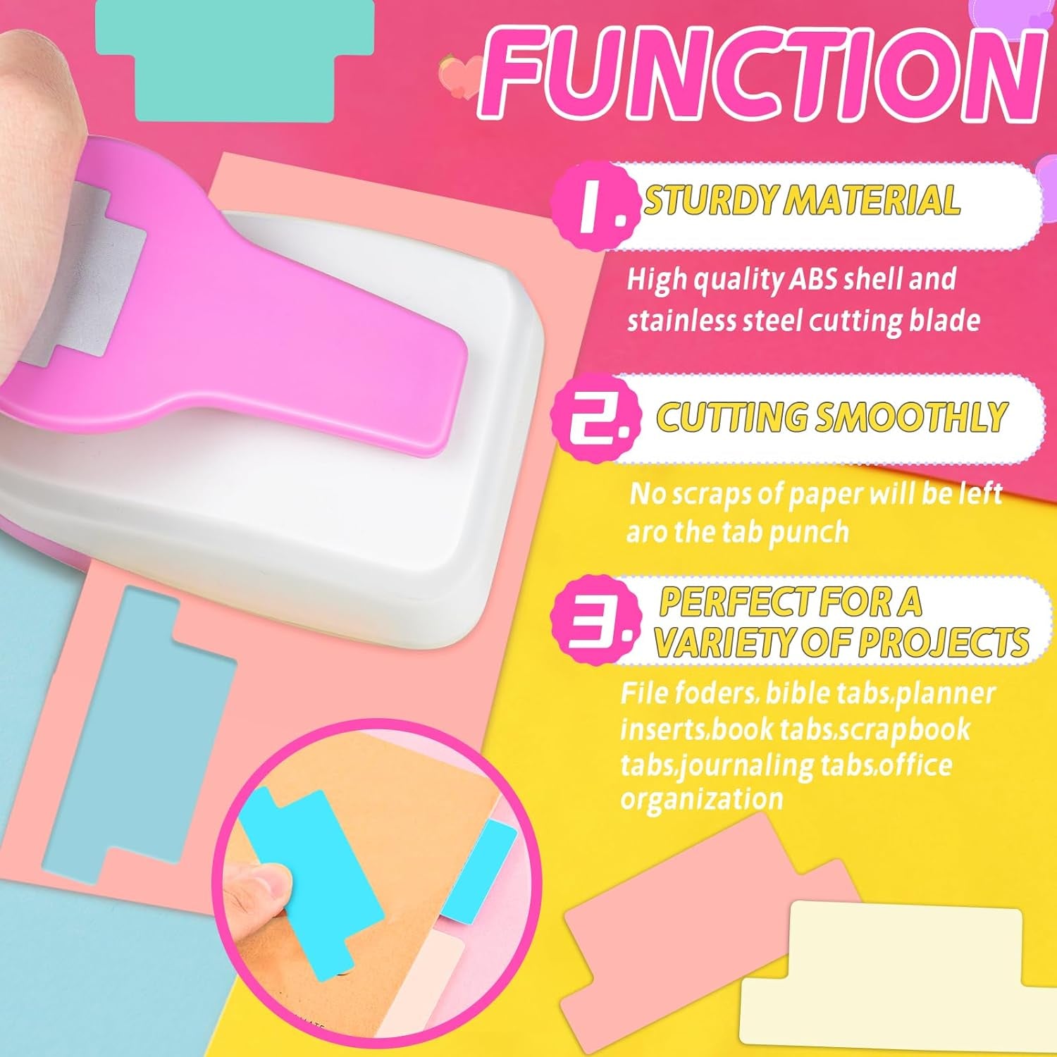 2 Inch Tab Paper Punch, Tab Punch for Paper Crafts, Tab Hole Punch, Pink Paper Punches for Crafting, File Tab Punches, Tab Craft Punches for Scrapbooking, Planners, Book Tab