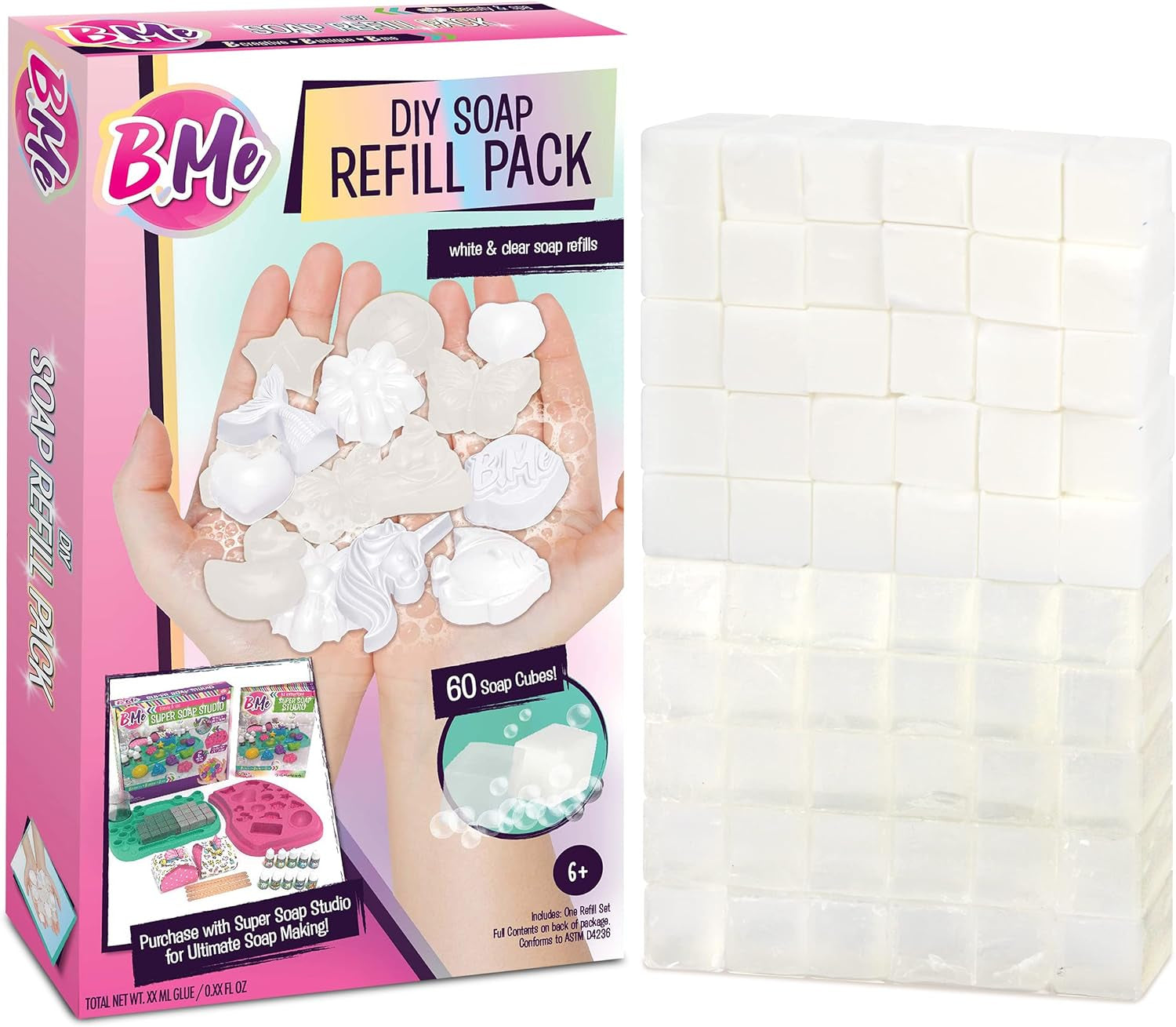 DIY Soap Making Kit Refill Pack - 60 Soap Cubes for the Super Soap Studio Kit- 30 Clear and 30 White Soap Cubes Included- Make Your Own Soap for Boys Girls- Fun Education Activity for Kids 6+