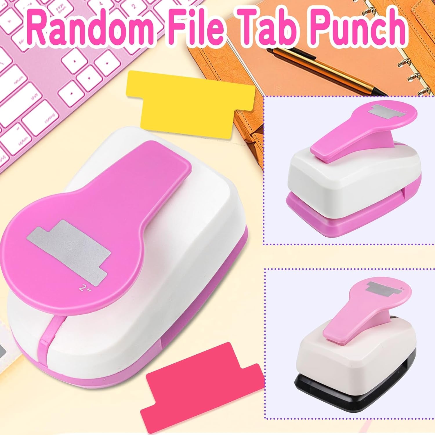 2 Inch Tab Paper Punch, Tab Punch for Paper Crafts, Tab Hole Punch, Pink Paper Punches for Crafting, File Tab Punches, Tab Craft Punches for Scrapbooking, Planners, Book Tab