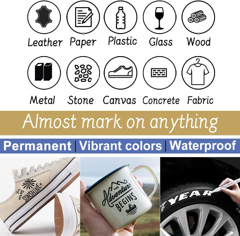 White and Black Paint Pens Paint Markers - 6 Pack Permanent Oil Based Paint Pen, Medium Tip, Quick Dry and Waterproof Marker for Rock, Wood, Metal, Plastic, Canvas, Glass, Ceramics, Rubber, Stone