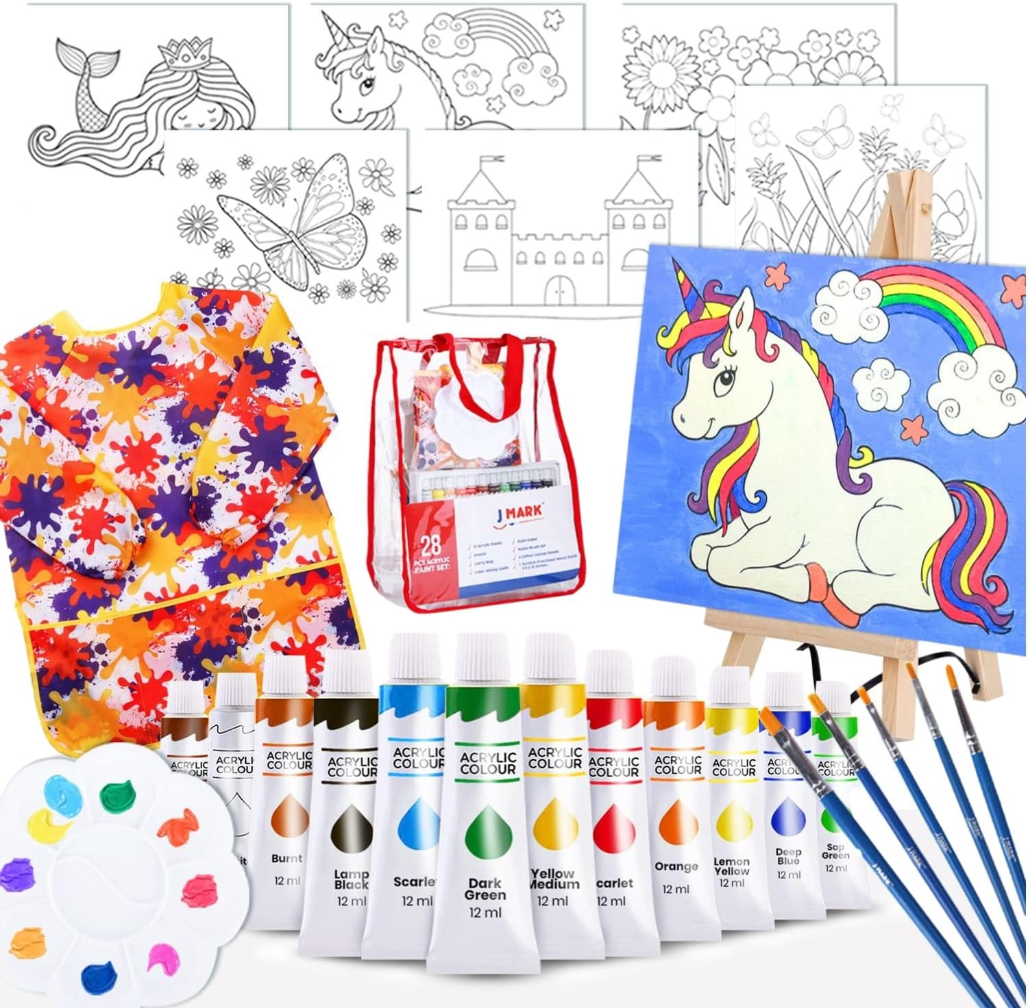Kids Paint Set – Acrylic Kids Painting Kit – Storage Bag, Paints, Easel, Canvas, Brushes