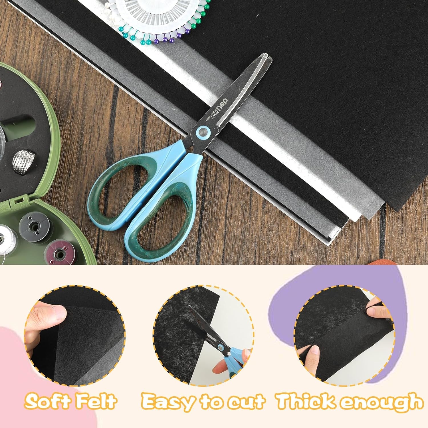 Felt Sheets for Crafts 9PCS 11.8 * 7.9In Wool Stiff Felt Sheets Soft Fabric Skin Felt DIY Patchwork Rug Arts and Crafts Fabric Pieces (Black+White+Gray)