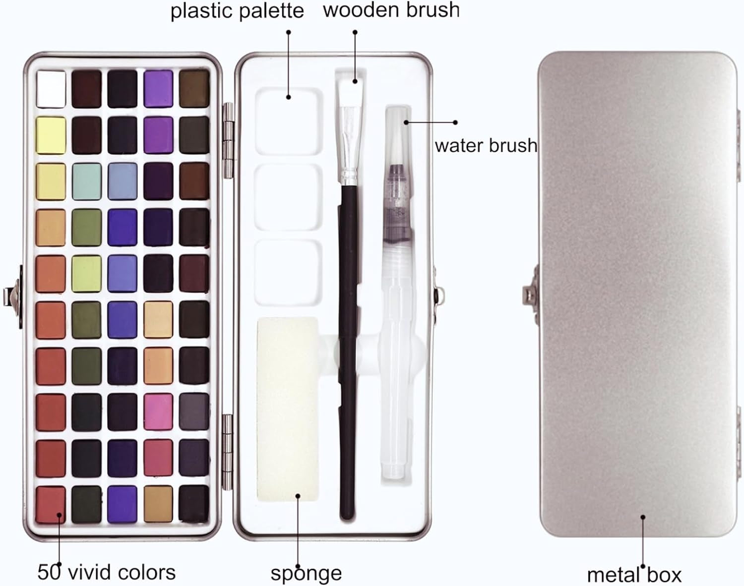Watercolor Paint Set 50 Vivid Colors, Travel Watercolor Kits with Palette, Brush, Sponge, Ideal for Adults, Kids, Hobbyists, Paingting Lovers, Art Supplies