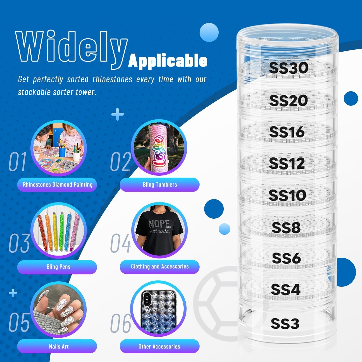 Rhinestone Sorter Tower, Rhinestone Sorter by Size for Crafts, Stackable Rhinestone Sorter Shaker Tower by Size, a Sorting System for Separating Rhinestones by Size from SS3 to SS30