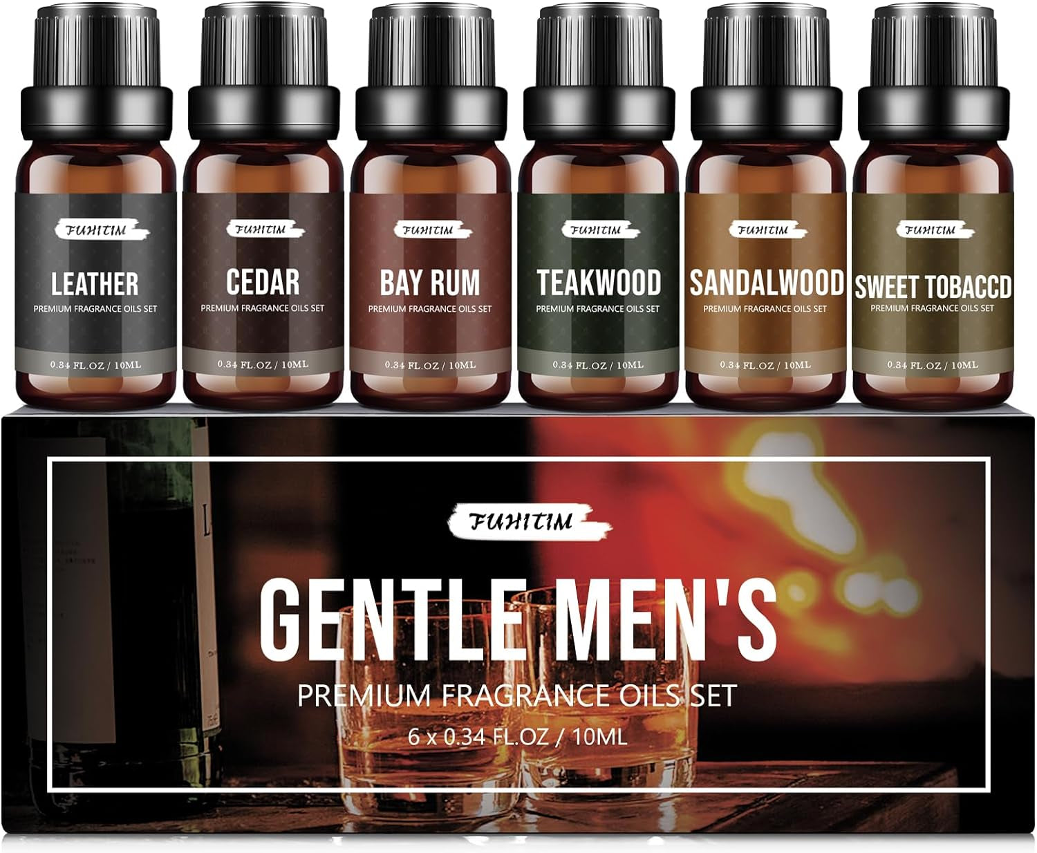 Fragrance Oil Gentlemen'S Set, Scented Oil for Candle Scents for Candle Making, Soap Making Scents, Diffuser Oils Scents | Leather, Sweet Tobacco, Teakwood, Bay Rum, Cedar, Sandalwood (6*10ML)