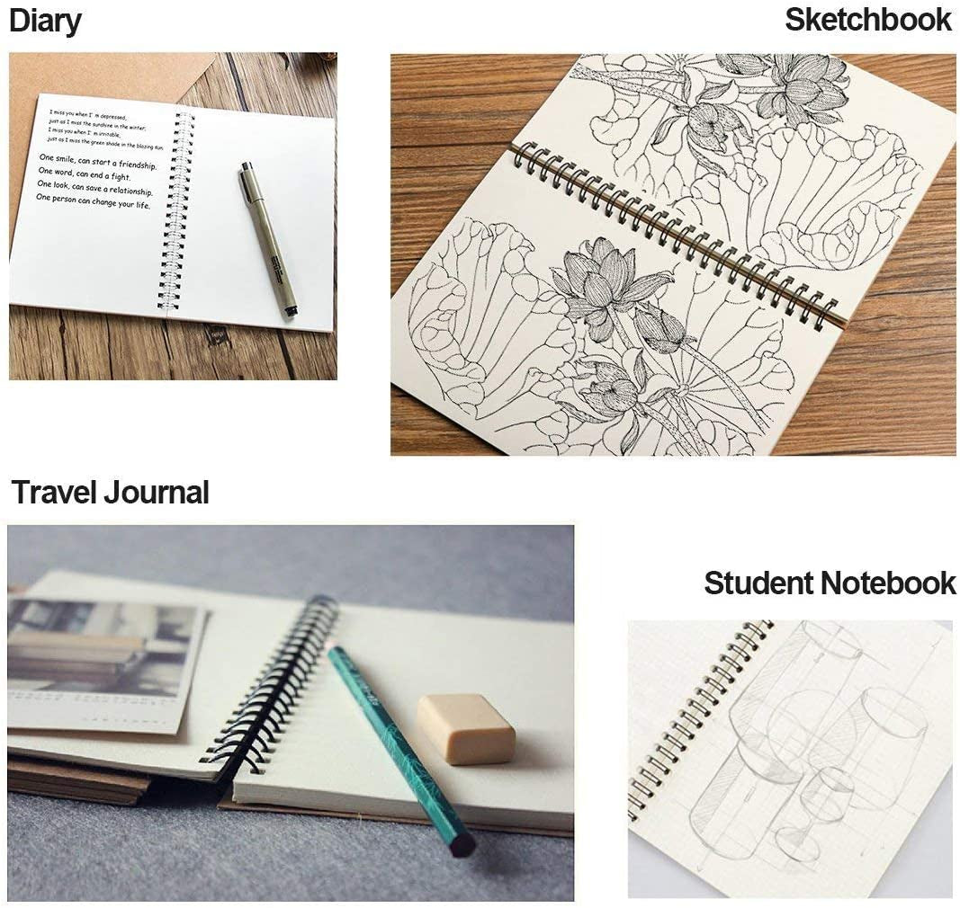 Spiral Sketch Book Large Notebook（Built-In Drawing Board） Kraft Cover Blank Sketch Pad Wirebound Sketching for Drawing Painting 8.5X11-Inch (2 Pack) 200 Sheets, 100 Sheets, 200Pages Each
