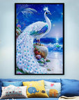 White Peacock Diamond Painting Kits for Adults Kids Beginner 5D DIY round Diamond Number Kits – Crystal Rhinestone Diamond Embroidery Paintings Great for Home, Office, Wall Decor 12×16 Inch