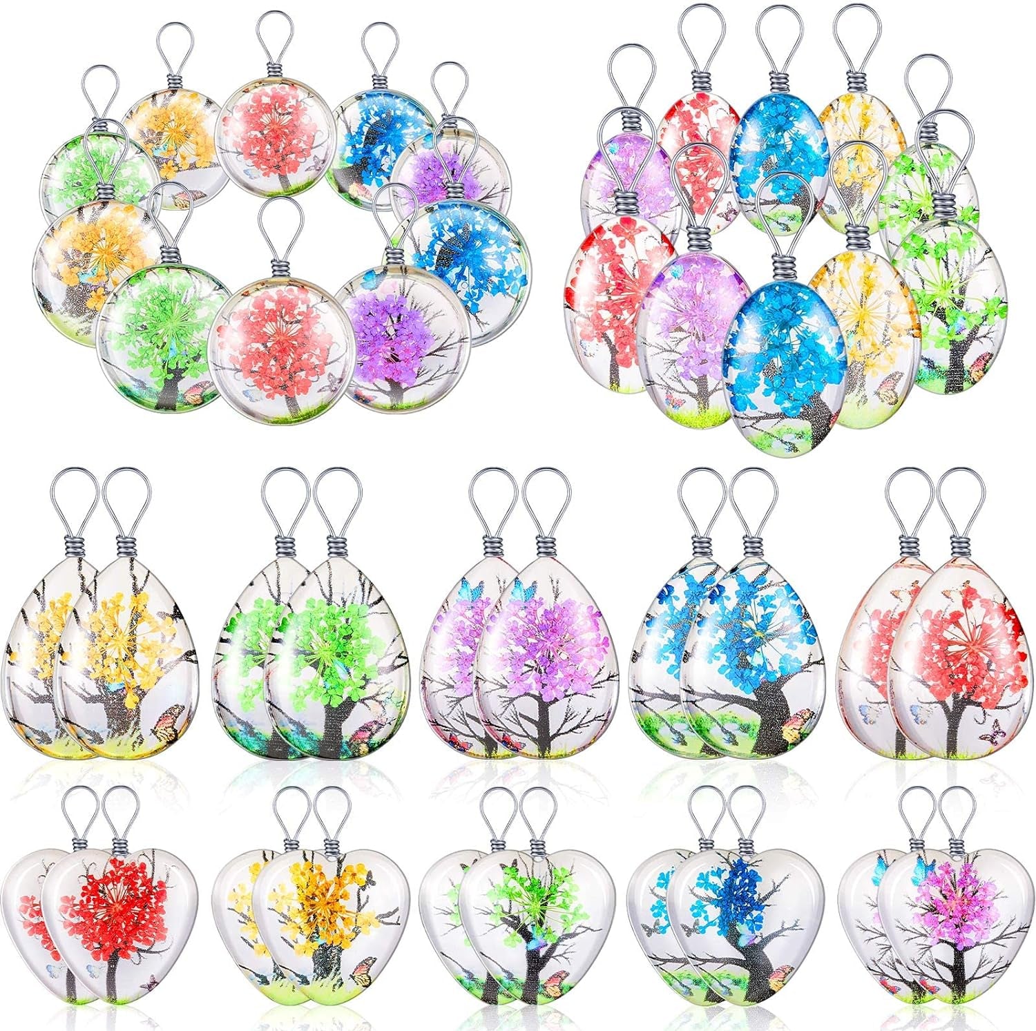 40 Pieces Dried Flower Pendant Dried Flower Tree Charms Resin Dried Pressed Flower Pendant Lacework Transparent Glass Ball Beads round Floating Pendant Mixed Colors for Making Jewelry DIY Craft