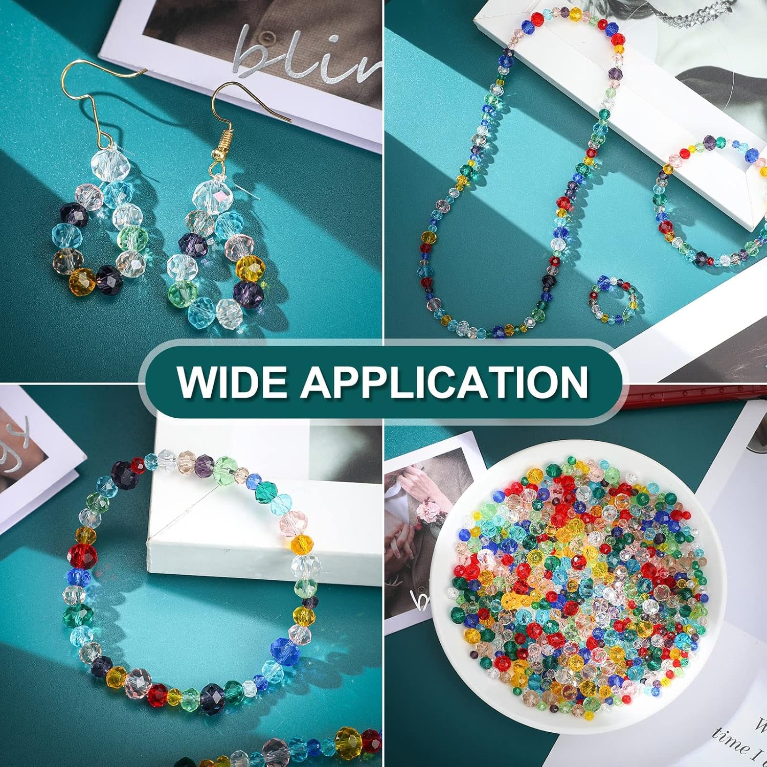 1000 Pcs Glass Beads Crystal Glass Beads Faceted Shape Crystal Beads Assorted Colorful Loose Beads for DIY Craft, Jewelry Making, Necklace, Wristband 4 Mm 6 Mm 8 Mm(Fresh Color)