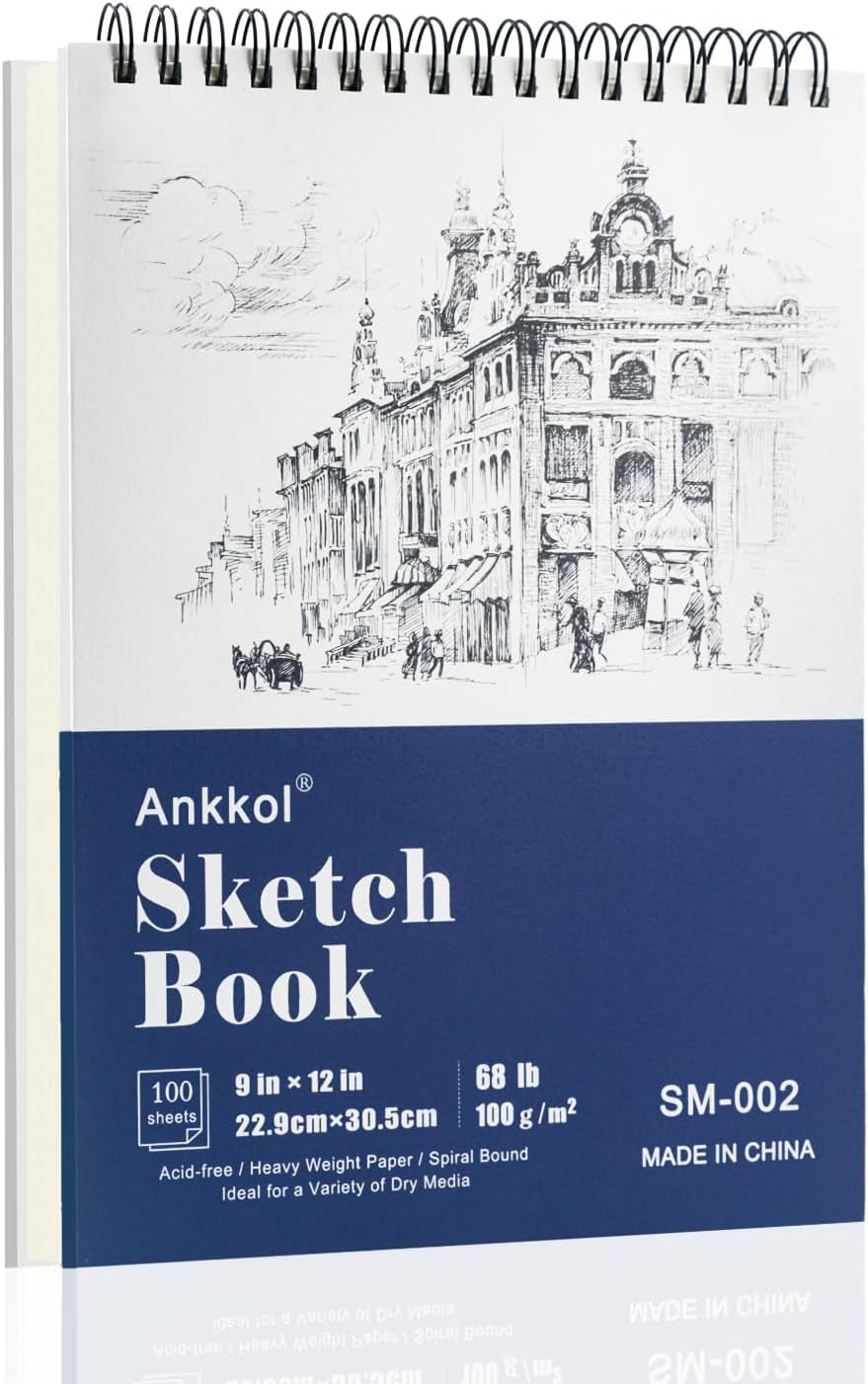 9" X 12" Sketch Book, Hardcover Sketchbook, Top Spiral Bound Sketch Pad, 100 Sheets (68Lb/100Gsm) Drawing Paper Pad, Art Supplies for Adults for Kids Drawing Notebook.