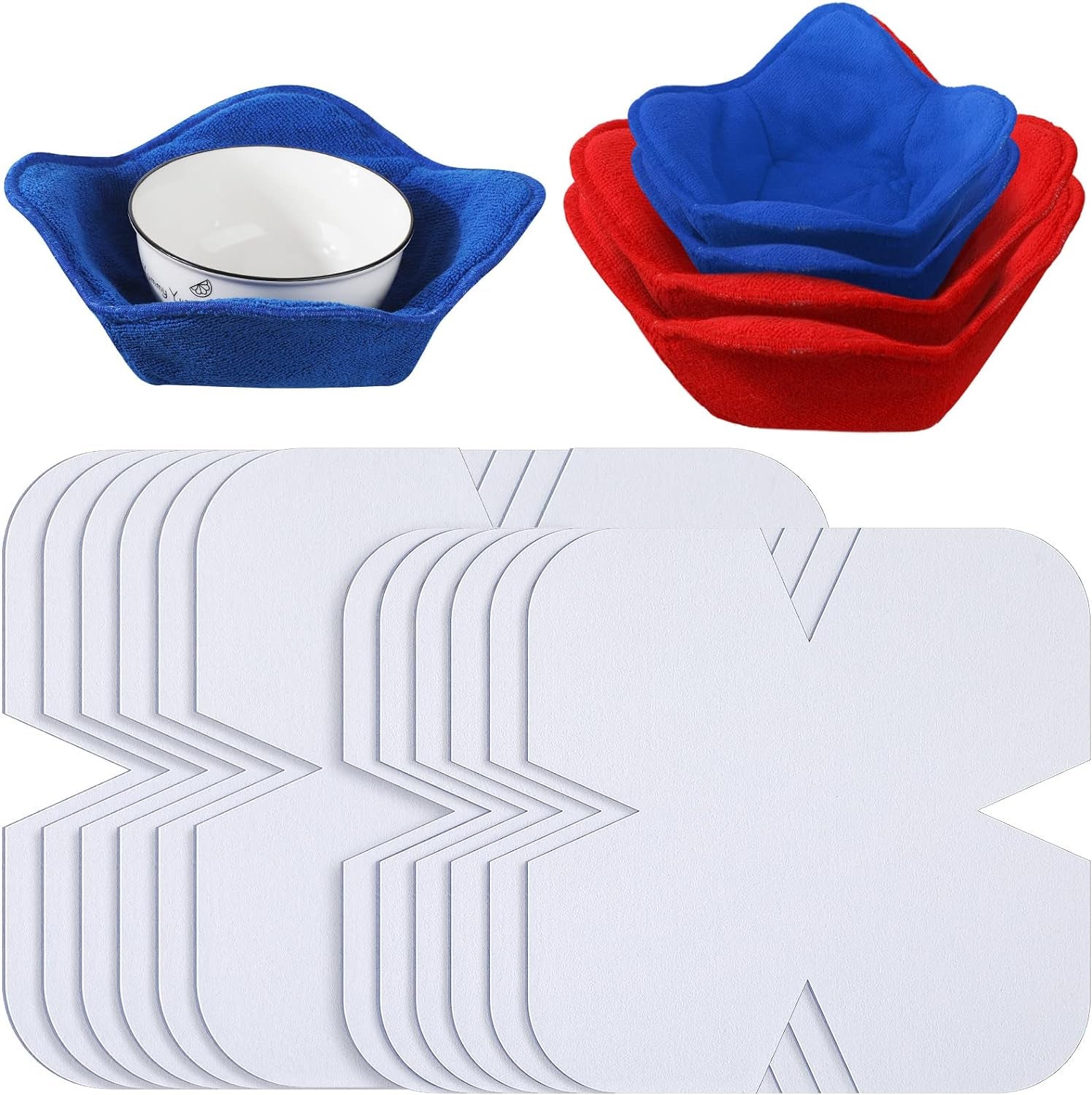 24 Pcs Cozy Pre Cut Batting Microwave Quilt Batting Fabric Batting for Quilting Bowl Cozy Pattern Template Bowl Wrap Cut on Fold Template for Sewing DIY,9.84 X 9.84 Inch, 7.8 X 7.8 Inch