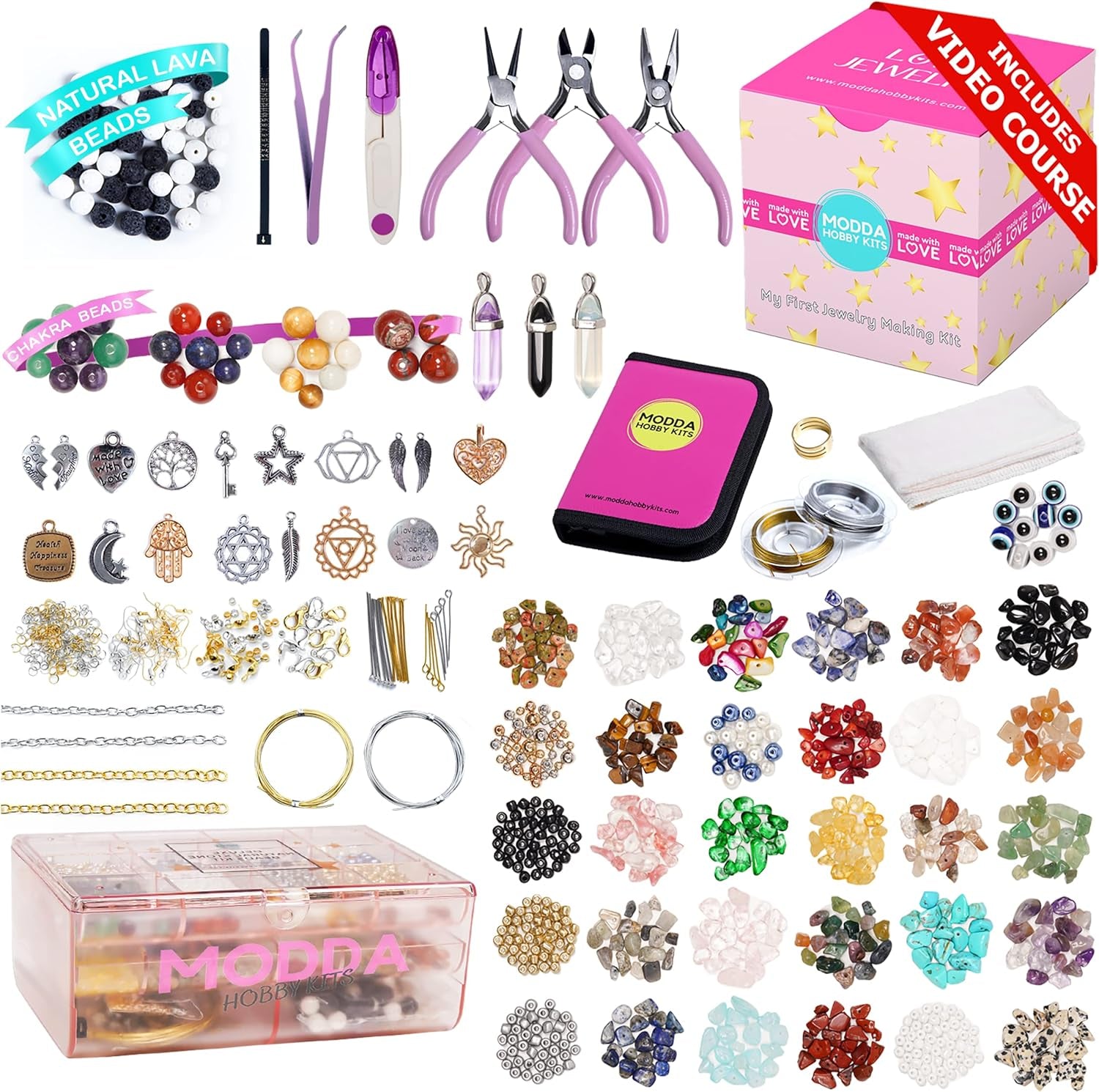 Deluxe Jewelry Making Kit with Video Course, Includes Instructions, Beads, Necklace, Bracelet, Earrings Making, Crafts for Adults, Beginners, Christmas Gift for Teens, Girls 13-15, Moms, Women