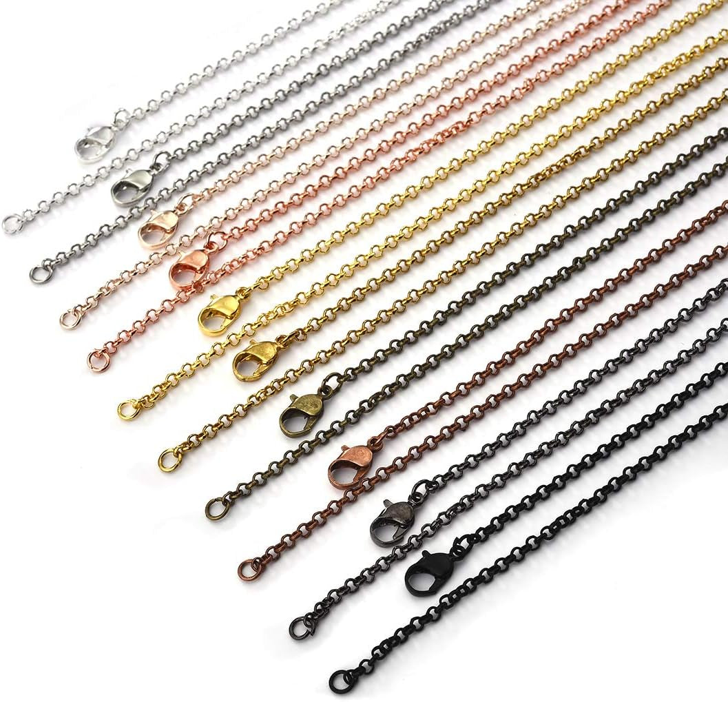 40 Packs 10 Colors Brass Necklace Chains 21 Inch Link Cable Chain Necklace with Lobster Clasps Bulk for Jewelry Making