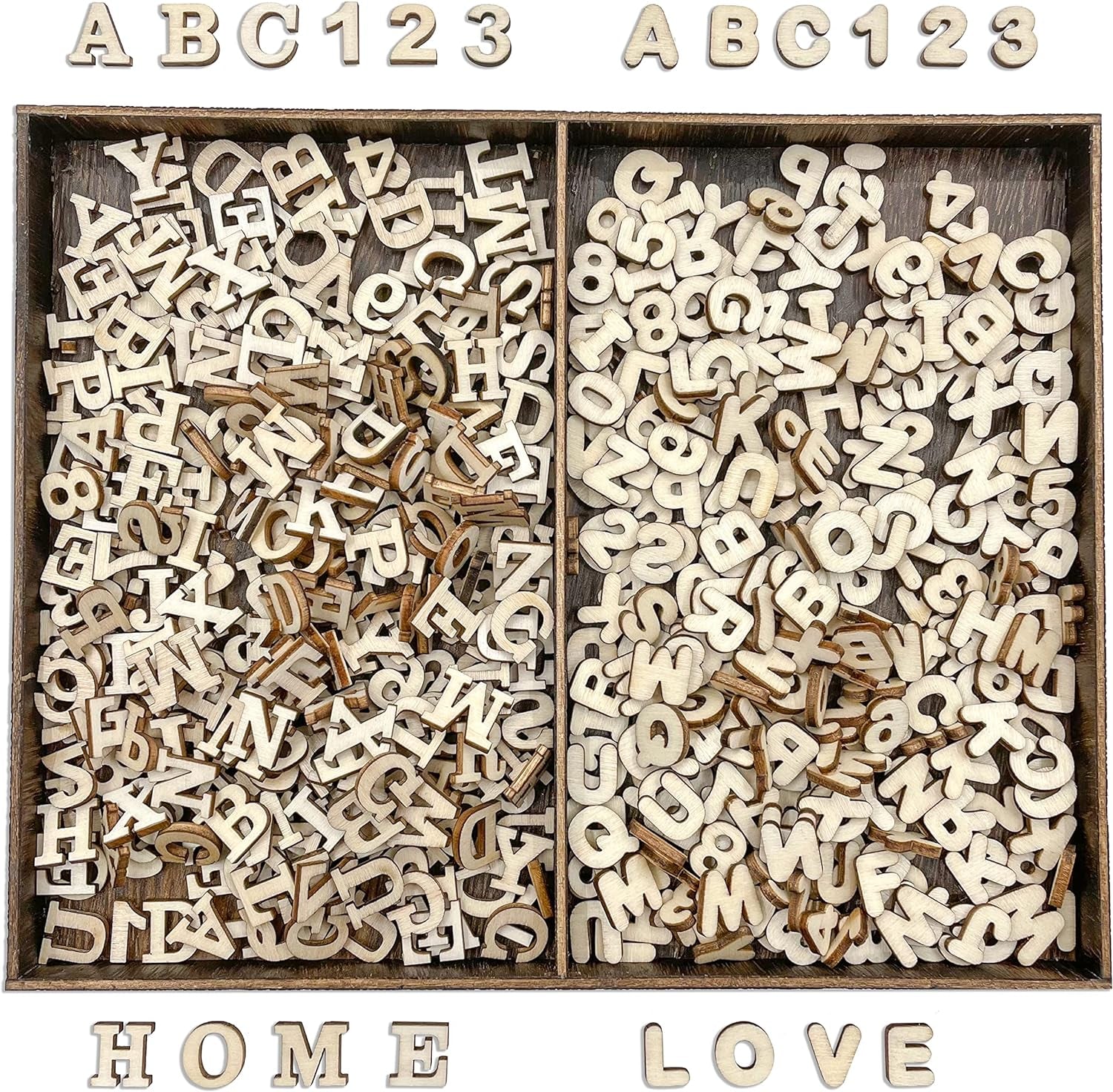 592 Pieces 1/2 Inch Mini Wooden Alphabet Letters and Unfinished Wood Numbers with Rustic Storage Tray for Scrapbooking DIY Crafts Homemade Gifts