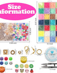 6552 PCS Complete Beads Jewelry Making Kit, 28 Colors Flat Polymer Clay Heishi Beads, Cartoon Fruit Beads, Roll Elastic Strings Other Kinds Space Beads Scissors for Beginner Experiencer
